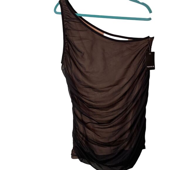 Torrid Black Mesh Top One Shoulder Contrast Lining Foxy Shirt Size 2x 18/20 - Picture 2 of 8